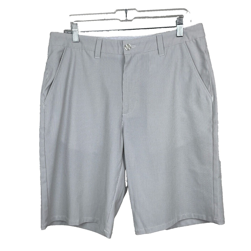 Travis Mathew Chino Shorts Mens 32 Light Gray Striped Polyester‎ Stretch Flat